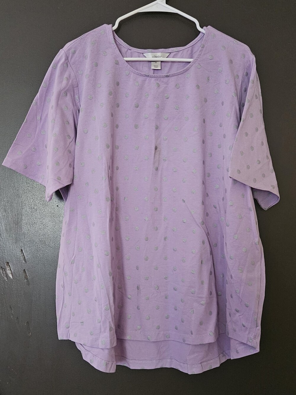 CJ Banks Lavender Short Sleeve Tee with Silver Dot Accents